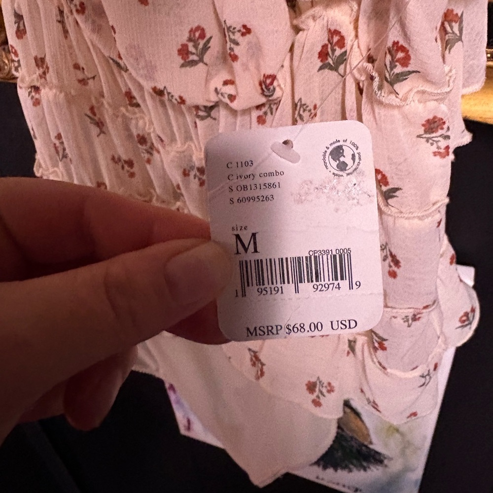 Intimately Free by Free People, Ivory Floral Ruffle Tie-Shoulder Blouse - Picture 3 of 3